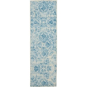 Jubilant Teal Blue 2 ft. x 7 ft. Moroccan Farmhouse Kitchen Runner Area Rug