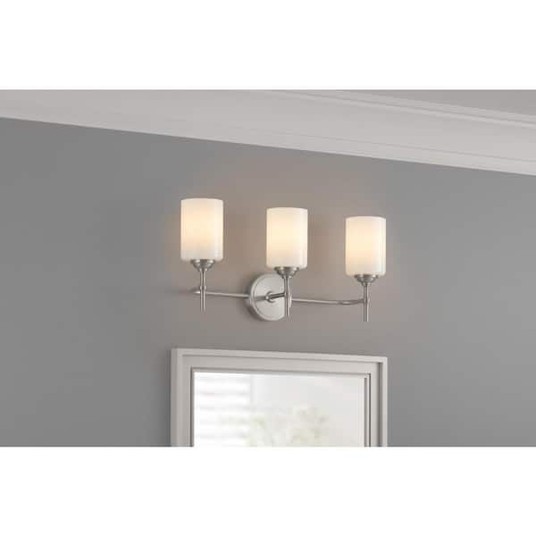 Ayelen 3-Light Brushed Nickel Modern Bathroom Vanity Light with Opal White Glass
