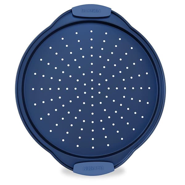 Round Perforated Carbon Steel Pan with Non-Stick Marble Coating, Durable and Easy Cleanup-Blue