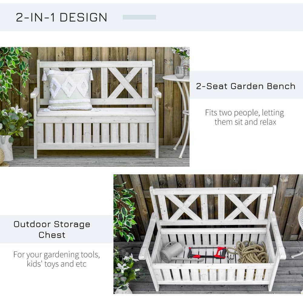 White Painted Fir Wood Outdoor Storage Bench with High Back