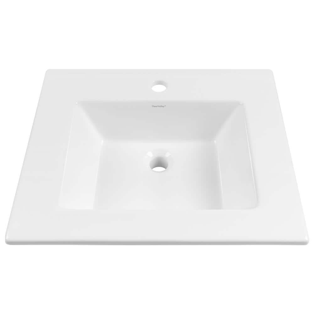 21'' White Rectangular Ceramic Drop-In Bathroom Sink