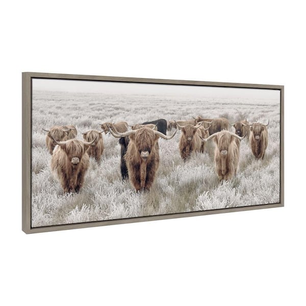 Sylvie Herd of Highland Cows Color by The Creative Bunch Studio Framed Art Print 18 in. x 40 in.