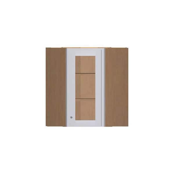 Kunal Kitchens Pembroke Recessed 27 in. W x 30 in. H x 15 in. D in Painted White Plywood Assembled Frosted Glass Wall Corner Diagonal