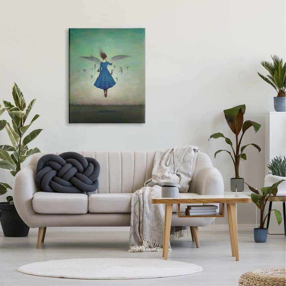 Blue and Teal Abstract Bird Canvas Wall Art, 30" x 40"