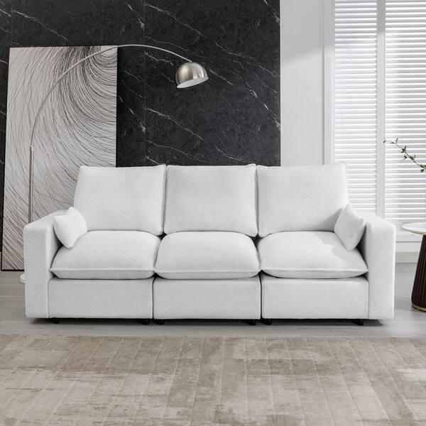 Jayden Creation Nuria 87 in. Wide Beige Leather Sofa with Removable Back Cushions