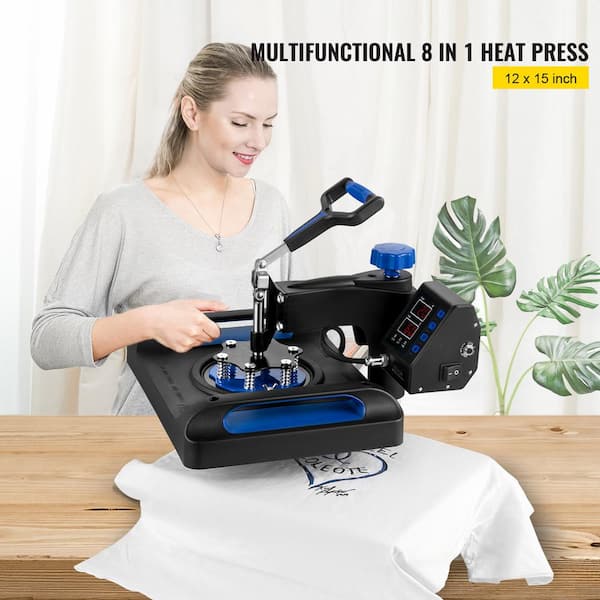 Heat Press 12 x 10 Professional Heat Transfer Digital Sublimation Machine 360 Degree Swing Away for T Shirts - Black