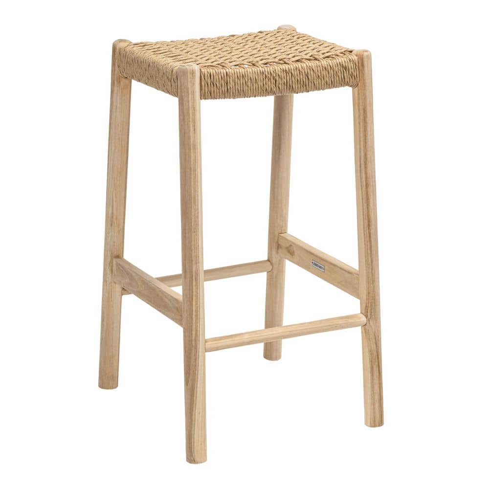 Armati 29.5 in. Teak Wood Backless Indoor/Outdoor Bar Stool with Woven Seat, Light Brown/Natural Bleach Wood price history on PriceWatchPro