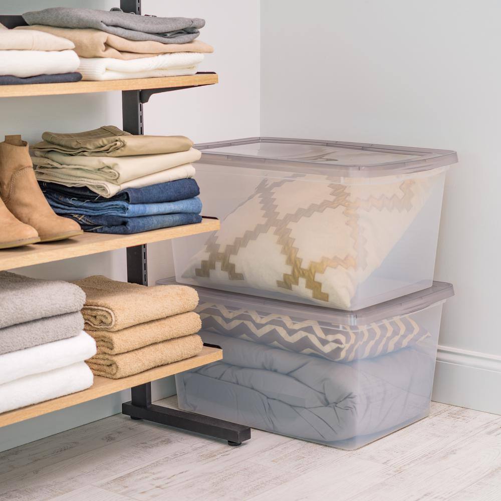 Clear Stackable Plastic Storage Bin with Snap Lid, 58 Qt