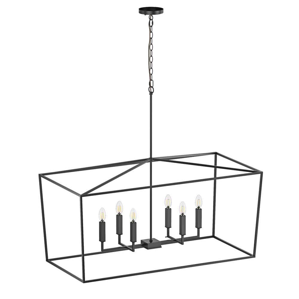 41.73 in. 6-Light Black Kitchen Island Linear Chandelier Farmhouse Pendant 