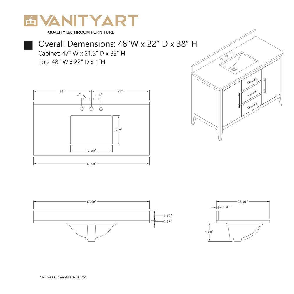 Natural Oak 48'' Single Bathroom Vanity with Marble Top