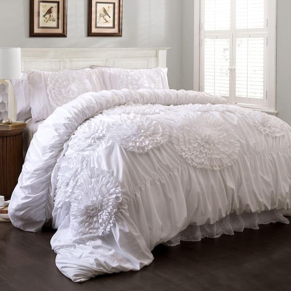 Serena 3 Pieces White Textured Microfiber King Comforter Set
