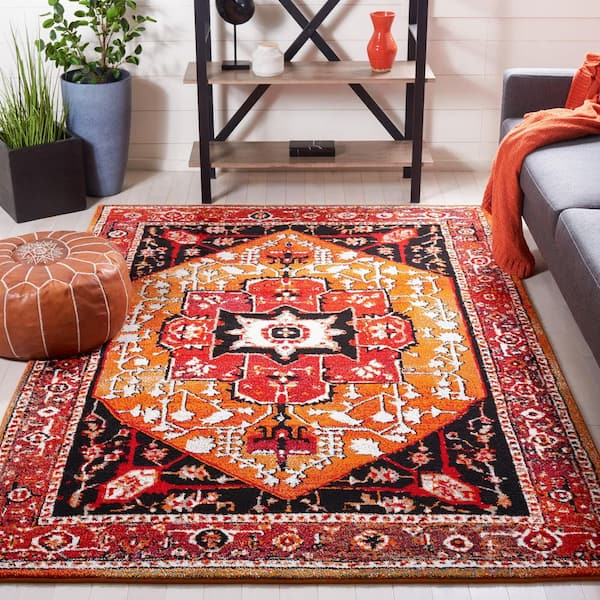 Vintage Hamadan 4 ft. x 6 ft. Red/Orange Medallion Ornate Area Rug