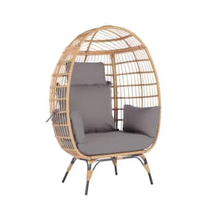 Modern Patio Wicker Indoor/Outdoor Egg Lounge Chair with Light Gray Cushions