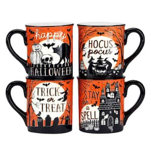 16 Oz. Multi-Colored Earthenware Hocus Pocus Beverage Mugs Set of 4