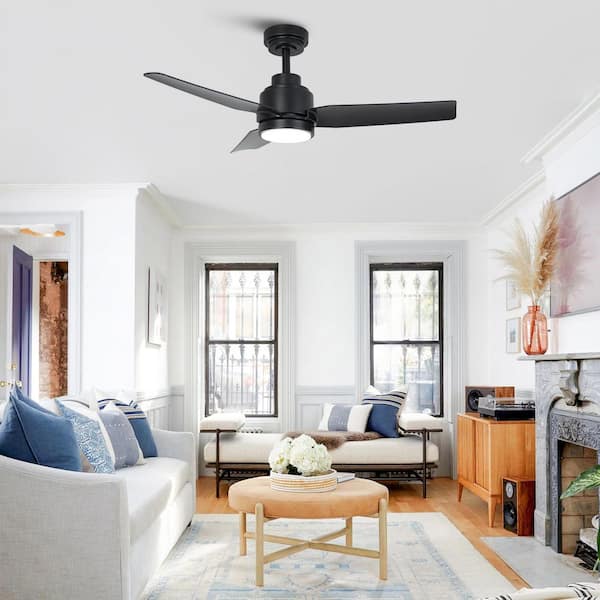 42 in. Indoor Integrated LED Matte Black Dimmable Ceiling Fan with Light DC Motor and Remote Control