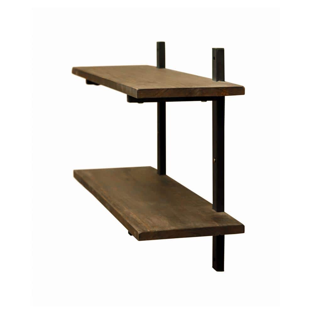 Pomona 36" Black Metal and Solid Wood Wall Shelf