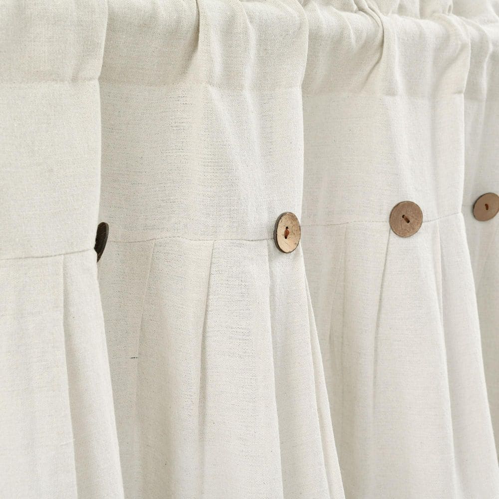 Off-White Linen Button Detail Window Valance