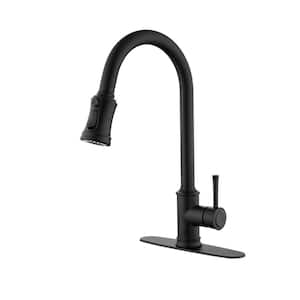 High Arc Single Handle Pull Out Sprayer Kitchen Faucet Deckplate Included in Matte Black