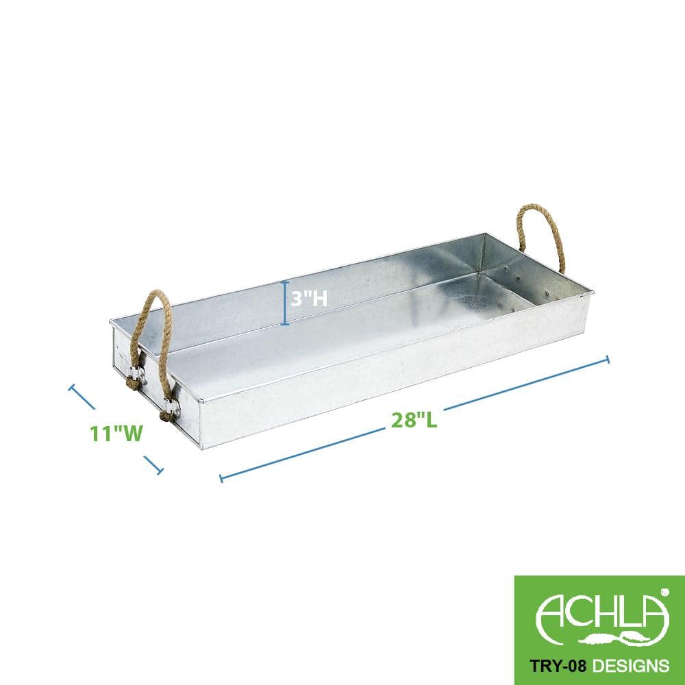 Large Galvanized Steel Rectangular Tray with Rope Handles