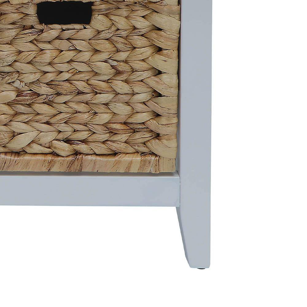 White Wood and Rattan Storage Bench with Drawers