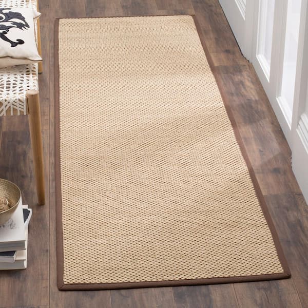 Natural Fiber Maize/Brown 3 ft. x 10 ft. Border Runner Rug