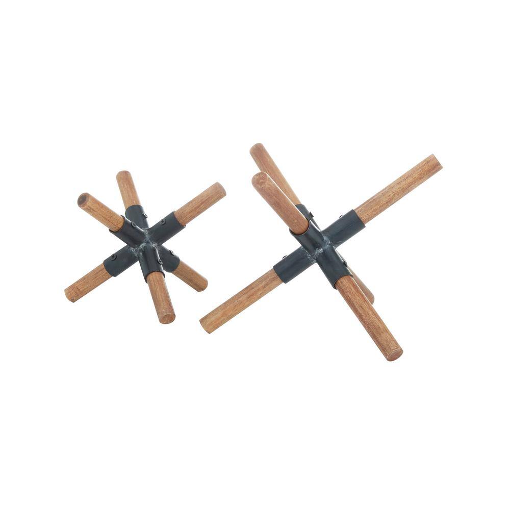Rustic Dark Wood X-Shaped Tabletop Sculpture
