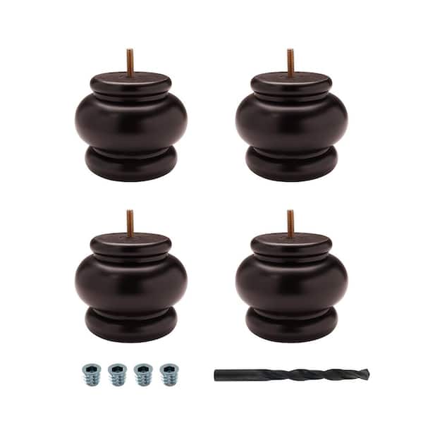 American Pro Decor 4 in. x 4-7/8 in. Stained Espresso Solid Hardwood Round Bun Foot (4-Pack)