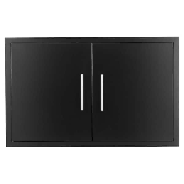35 x 24 in Black Stainless Steel Double Door BBQ Outdoor Kitchen Access Door, 1.2mm Thick Island Cabinet