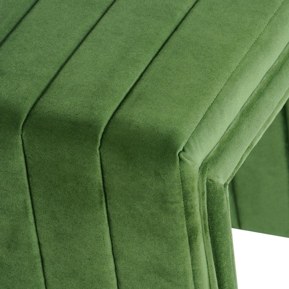Elegant Green Velvet Tufted Footstool with Channel Detailing