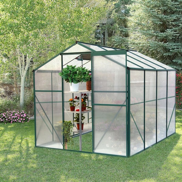 GHgo, 6 x 8 ft. Heavy Duty Polycarbonate, Walk-in Plant Garden Greenhouse, Green