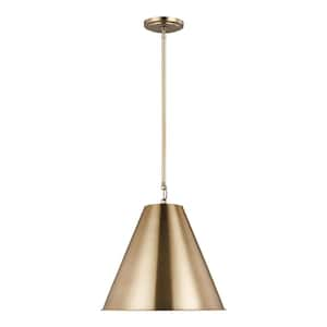 Gordon 1-Light Satin Brass Small Hanging Pendant with Steel Shade