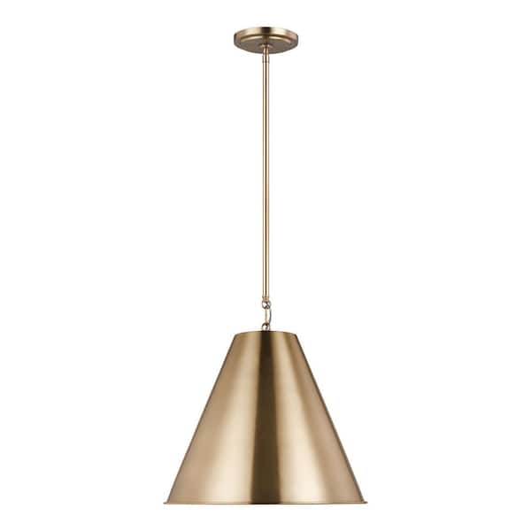 Generation Lighting Gordon 1-Light Satin Brass Small Hanging Pendant with Steel Shade