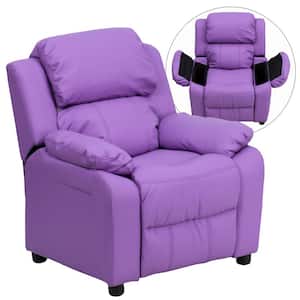 Deluxe Padded Contemporary Lavender Vinyl Kids Recliner with Storage Arms