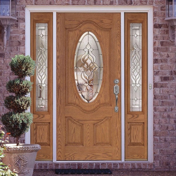 Feather River Doors 67.5 in.x81.625 in. Lakewood Zinc 3/4 Oval Lite Stained  Light Oak Right-Hand Fiberglass Prehung Front Door w/Sidelites 722391-3B3 -  The Home Depot
