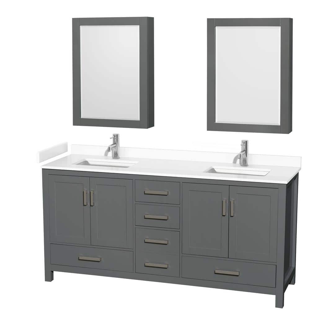 Sheffield 72 in. W x 22 in. D x 35 in. H Double Bath Vanity in Dark Gray with White Cultured Marble Top and MC Mirrors price history on PriceWatchPro