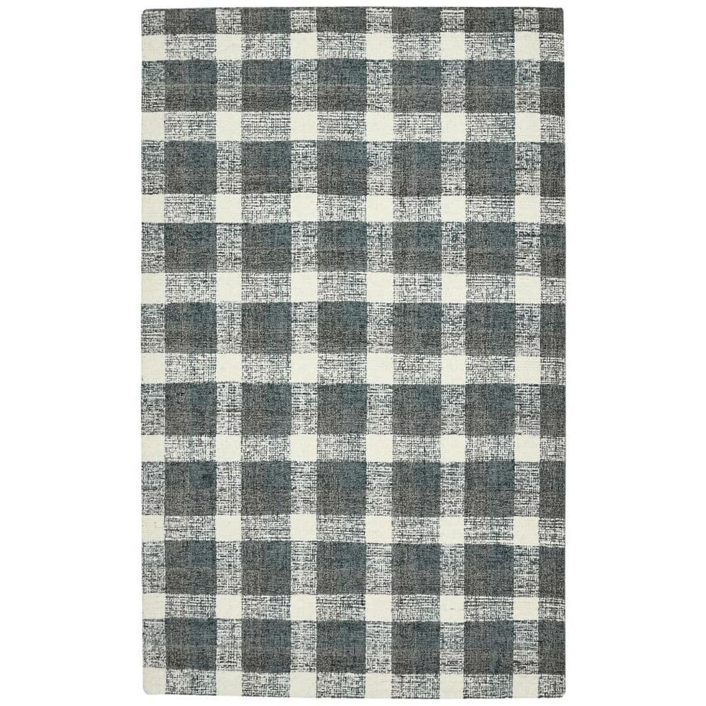 8' X 10' Dark Gray And Ivory Wool Plaid Hand Tufted Area Rug price history on PriceWatchPro