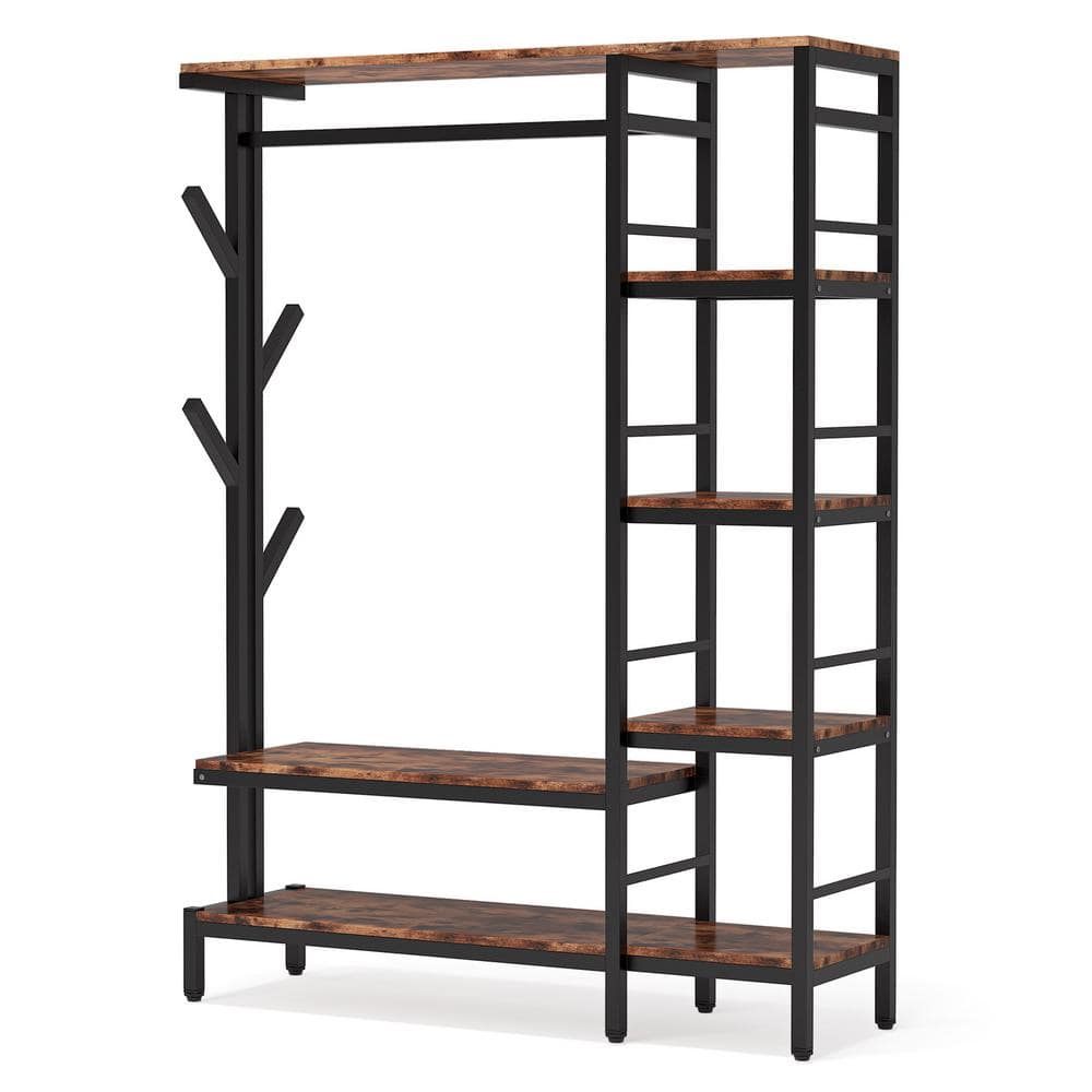 Tribesigns Cynthia Brown Freestanding Garment Rack with Storage Shelves  Hang Rod and 4 Hooks FFHD-F1197 - The Home Depot