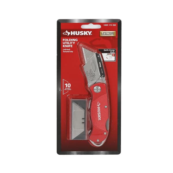Husky Folding Lock-Back Utility Knife, Red with 10-Blades 99979