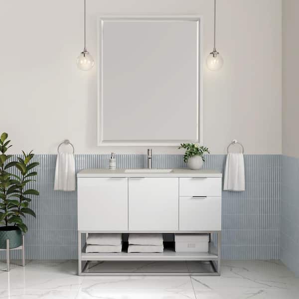 Home Decorators Collection Brearly 48 in. W x 22 in. D x 35 in. H Single Sink Freestanding Bath Vanity in Glossy White with Pietra Gray Quartz Top