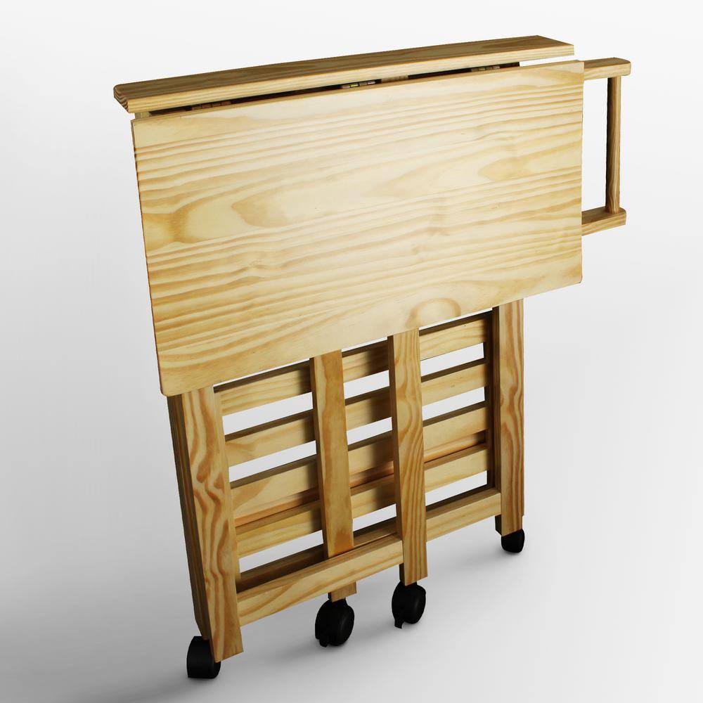 Trek Natural Pine Wood Folding Kitchen Cart with Storage