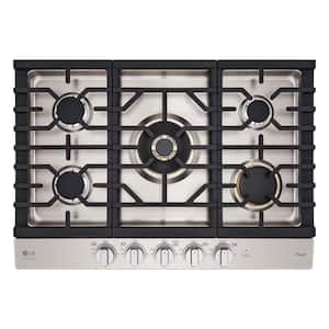 30 in. Gas Cooktop in Stainless Steel with 5-Burners including 24k UltraHeat Dual Burner