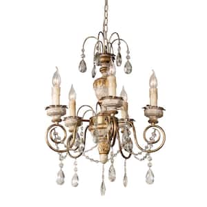 5-Light Rustic Gold Candle Style Traditional Chandelier Pendant Light with Crystal Accents for Dining Room