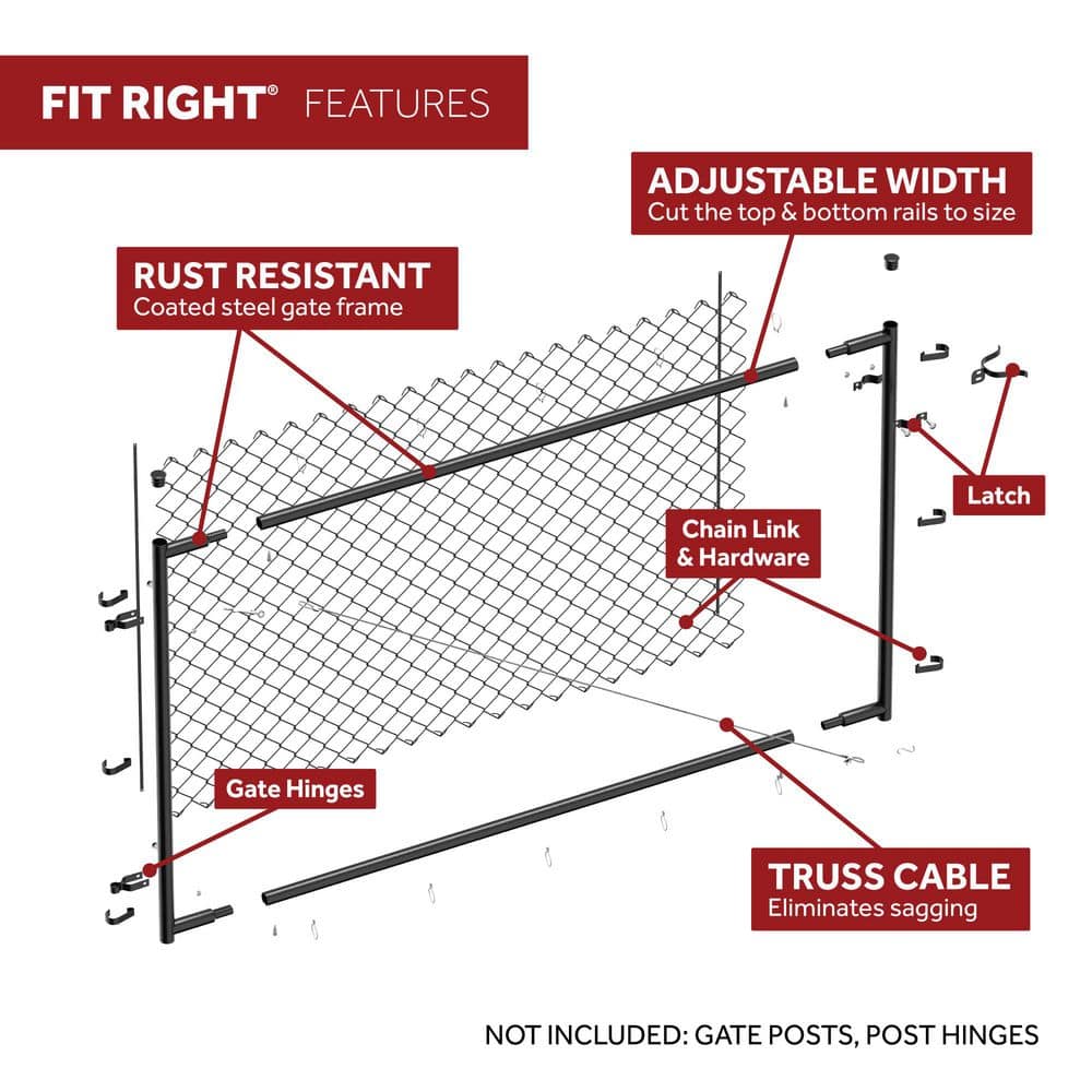 Black Adjustable Chain Link Walk-Thru Gate Kit with Steel Frame