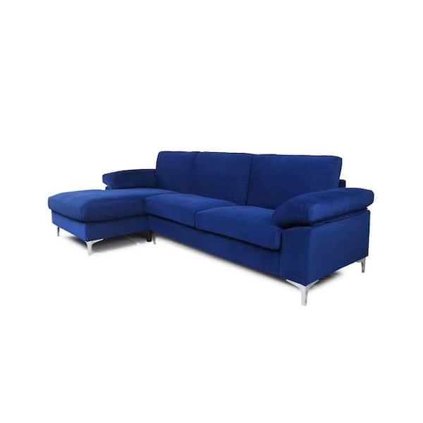 Harper & Bright Designs Modern Navy Blue Velvet 2-piece Sectional Sofa
