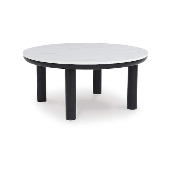 Signature Design By Ashley Xandrum 40 in. White/Black Round Faux Marble Coffee Table (Set of 3)