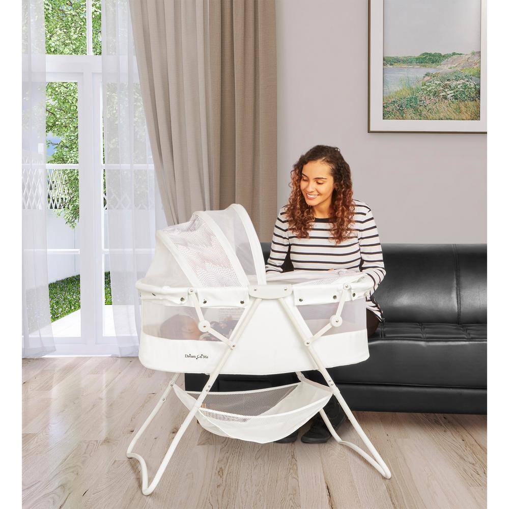 French White Lightweight Portable Baby Bassinet with Adjustable Canopy