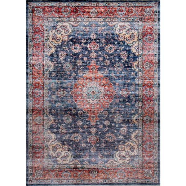 MILLERTON HOME Maeva Navy 8 ft. x 10 ft. Ikat Traditional Area Rug
