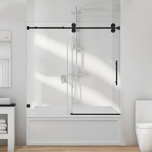 56-60 in. W x 66 in. H Frameless Single Tub Door Shower Door in Matte Black with Smooth Sliding,Tempered Glass