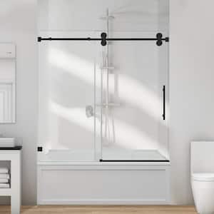 56-60 in. W x 66 in. H Frameless Single Tub Door Shower Door in Matte Black with Smooth Sliding,Tempered Glass