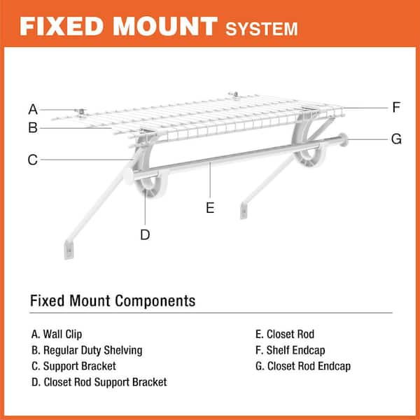Everbilt - 48 in. W to 48.82 in. W x 12 in. White Fixed Mount Shelf Kit Adjustable Wire Closet System